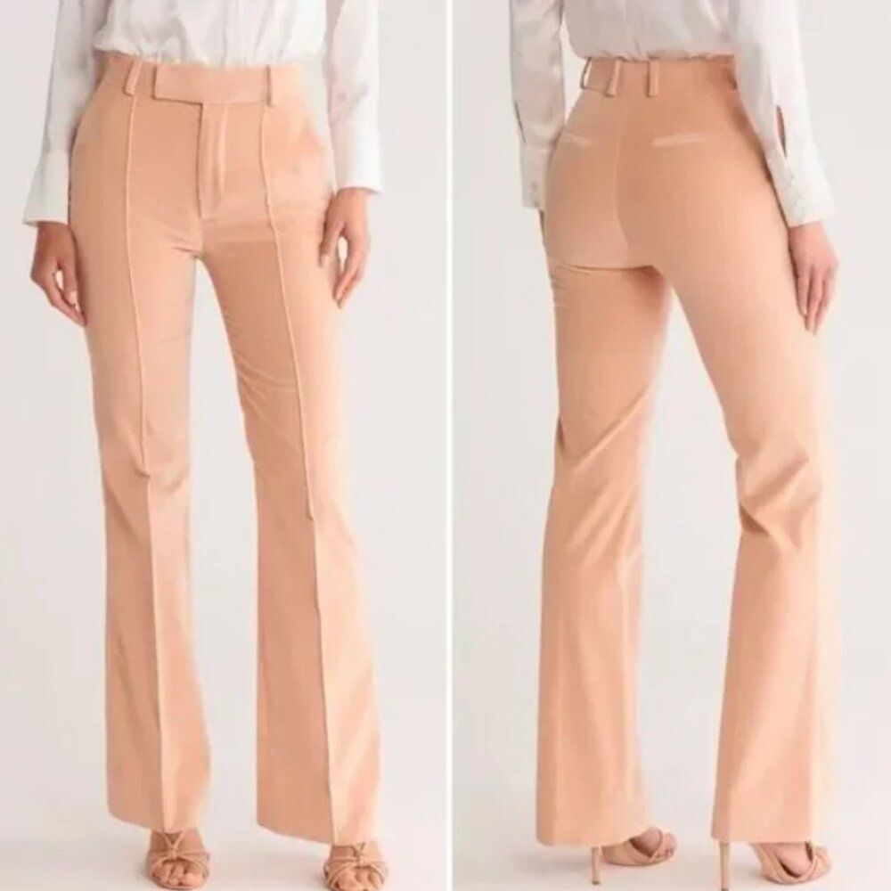 Frame The Slim Stacked Velvet Trousers in Blush Pink Size 6 New